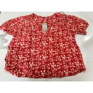 FatFace Red Floral Puff Sleeve V Neck Blouse Womens Size‎ 14 Cottagecore